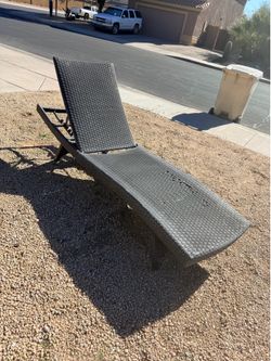 78” Metal and Faux Wicker Adjustable Patio Outdoor Pool Chaise Lounge Chair