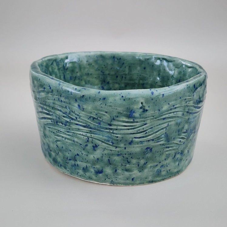 Handmade Ceramic Succulent Planter - Green Wave Design - New