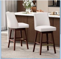 Comfortable Swivel Chair Faux Leather Barstools 29-Inch Island Chairs with Back Support, Counter Bar Height Stools Set of 2, Stool Chair for Kitchen D