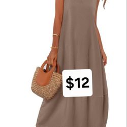 MEROKEETY Women's Casual Maxi Sundress 2025 Summer Beach Dress Scoop Neck Sleeveless Loose Tank Dress (Mocha)  X-Large