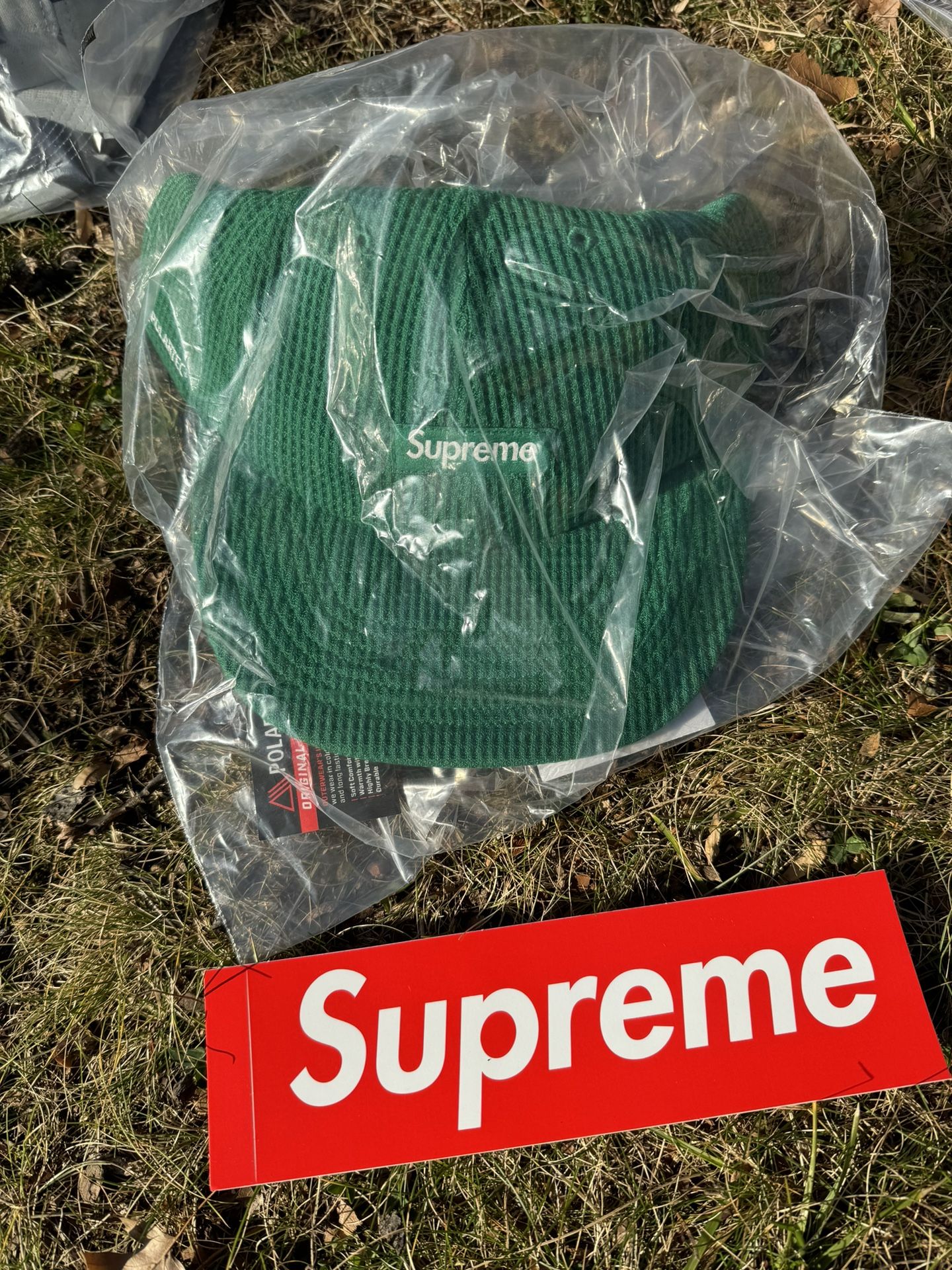 Supreme Polartec Waffle Small Box Logo 6-Panel Hat Green FW24 ~ NEW SEALED