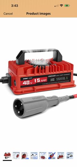 15 AMP 48 Volt Golf Carts Battery Charger for Club Car 3-Pin Round Plug,for Lead Acid Battery