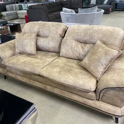 Valery Beige Faux Nubuck Leather Sofa