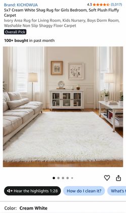 White/Cream Shag Rug 5x7