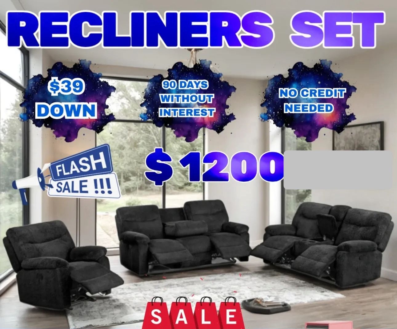 NEW 3pc RECLINING SOFA SET - SPECIAL FINANCING JUST $54 Down