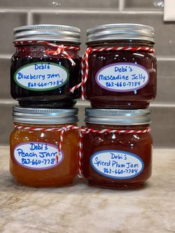 Muscadine Grapes Jelly, Blueberry Jam,Spiced Plum Jam,Peach Jam