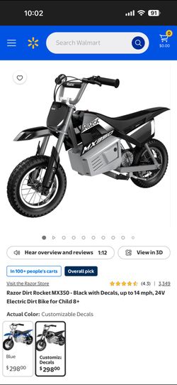 Razor Dirt Rocket MX350 - Black with Decals, up to 14 mph, 24V Electric Dirt Bike for Child 8+