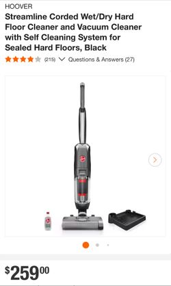 New - HOOVER Streamline Corded Wet/Dry Hard Floor Cleaner and Vacuum Cleaner with Self Cleaning System for Sealed Hard Floors, Black
