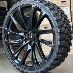 24” 26 Escalade FR98 Gloss Black Wheels 33” MT Tires Tahoe Yukon Sierra 