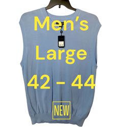 Kenneth Roberts Large 42 - 44 V-Neck Sweater Golf Vest Baby Blue Pullover NWT