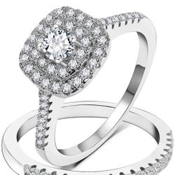 3UMeter 925 Sterling Silver Bridal Sets CZ Wedding Rings Shining Engagement Ring Set for Women Size 5