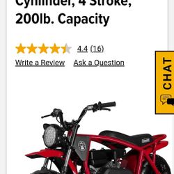 Coleman Powersports B200 196cc Gas-

Powered Bike, Personal

Off-Road Use,

Cynlinder, 4 Stroke,

200lb. Capacity