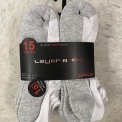 NWT Layer 8 Men’s No Show Cushioned Socks 15 Pairs