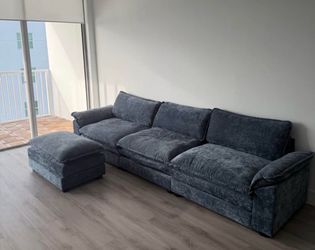 Blue couch with ottoman