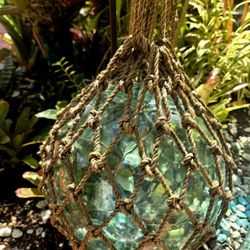 Vintage 20th Century Large Japanese  Fishing Netted Buoy Glass Ball Float Nautical