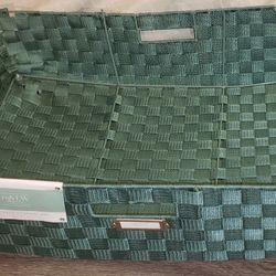 Green Rolling Under Bed Weaved Storage Basket
