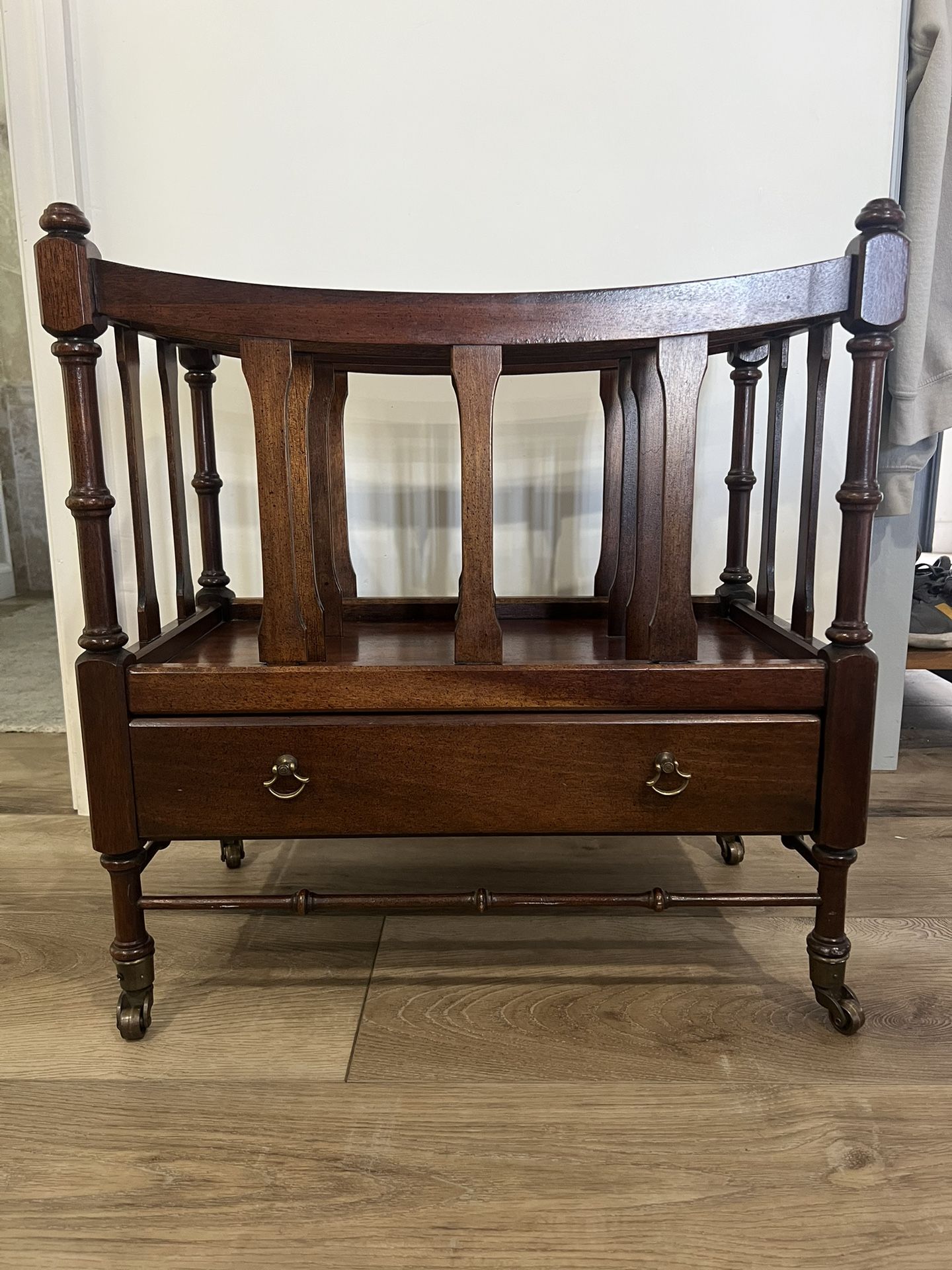 Mid 20th Century Theodore Alexander Style Faux Bamboo Mahogany Canterbury Magazine Rack