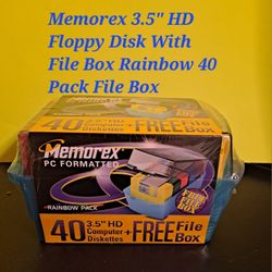 Memorex 3.5 " HD Floppy Disk With File Box Rainbow 40 Pack File Box -$23.00