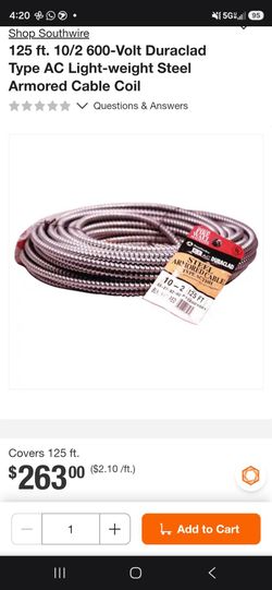 CHEAP WIRE SALE. 140$ 125ft Roll of 10/2 High Voltage BX cable. Brown/Grey