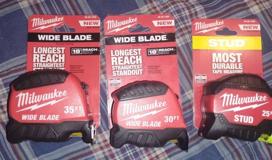 All 3 Milwaukee Measuring Tapes 35ft 30ft And 25ft Stud