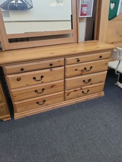 Knotty pine dresser & queen bed