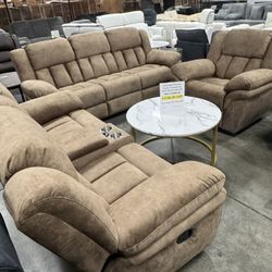 Premium Living Room Recliner 3Pcs Sofa Set (3/24) Juego de sofás reclinable de 3 piezas para sala de estar de primera calidad 