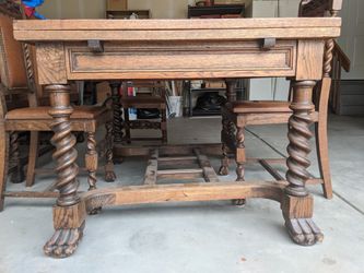 !MUST SELL!- Antique Solid Oak Dining Table / chairs + matching hutch/buffet