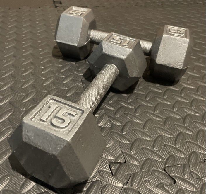 Set Of Cast Iron Hexagonal Dumbbells 15 # 