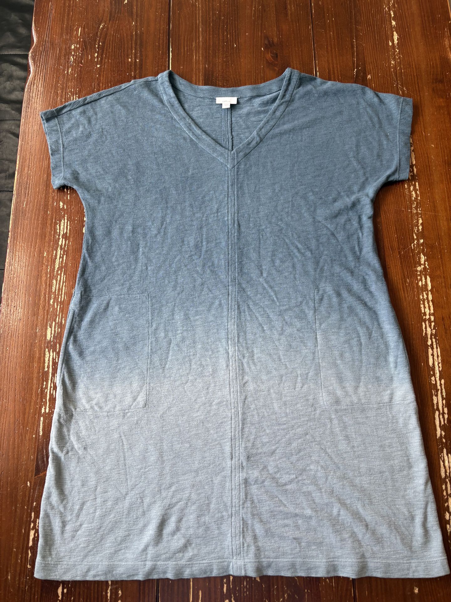 J. Jill Women's Short Sleeve French Terry Dress W/Pockets Aombre Blue Large