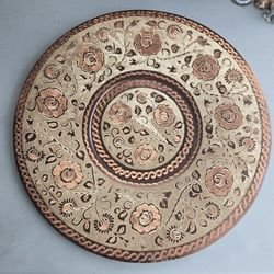 Floral Hand Etched Decorative Copper Plate 15"