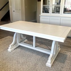 White Solid Wood Trellis Dining Table Large