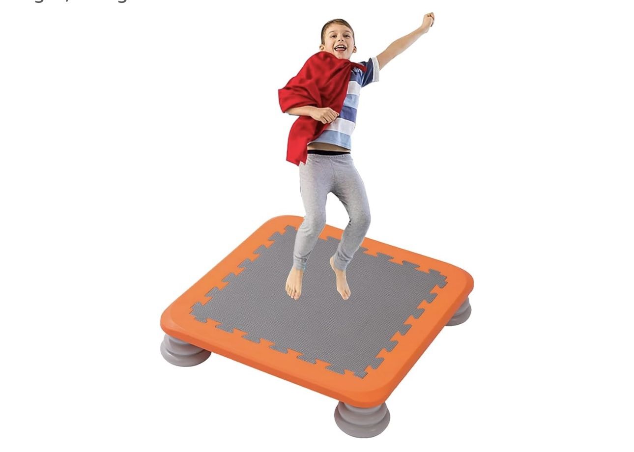 Mini Trampoline for Kids, 25 Inch Indoor Trampoline for Toddler, Square Bounce Trampoline w/Non-Slip Base, Autism Kids Sensory Integration Training Eq
