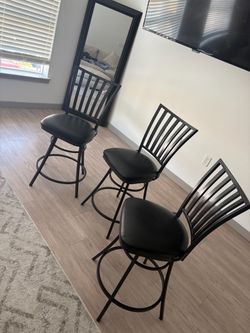 Set of 3 Black Metal Swivel Bar Stools