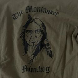 The Montauket official logo merch long sleeve tee in military green (Medium)