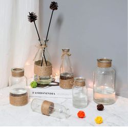 New in box Glass Bud Vases Set of 6, Small Clear Flower Vase with Unique Rope Design, Decorative Vases for Flowers, Vases for Home Decoration, Wedding