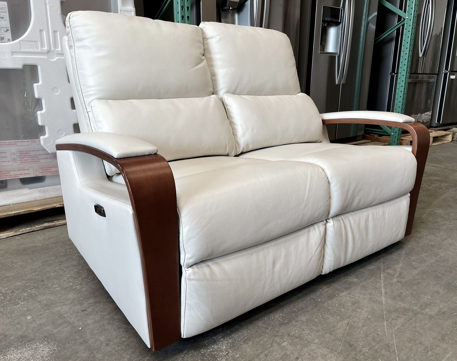 Hutchins Leather Power Reclining Loveseat with Power Headrests, Ivory