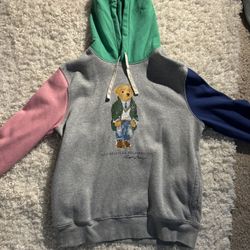 Men’s Polo Ralph Bear Color Blocked Fleece Hoodie Grey
