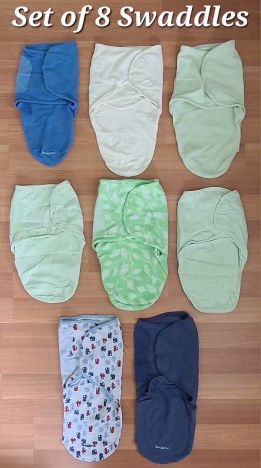 Set of 8, Baby Swaddles Bundle, SwaddleMe, Summer Infant, & Kiddopotamus, 6 Sm/Med, & 2 Large, GUC