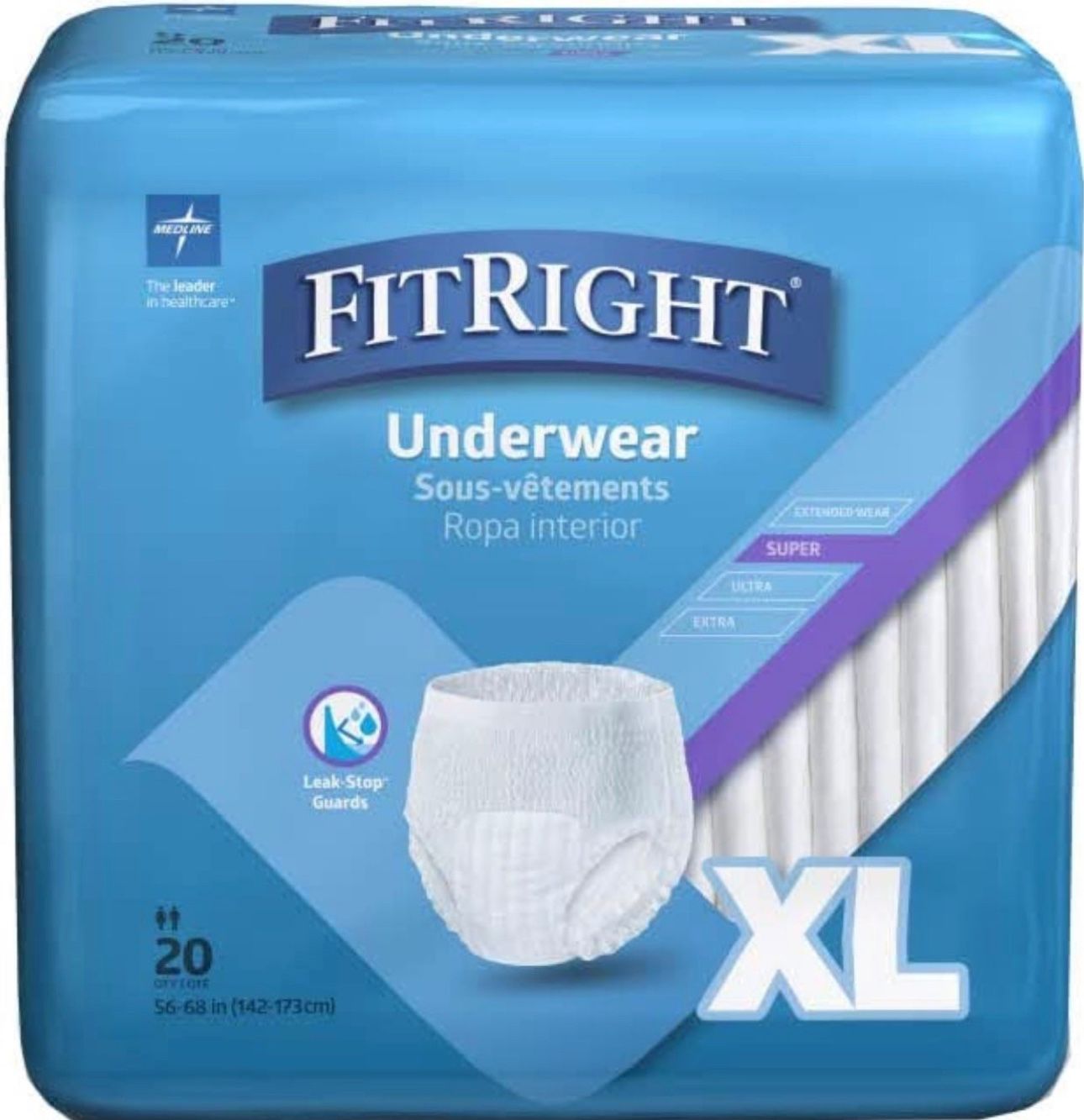 FitRight Super Protective Incontinence Underwear, Maximum Absorbency, XL, 56 to
