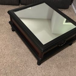 Mirrored Top Coffee Table Locking Cabinet.