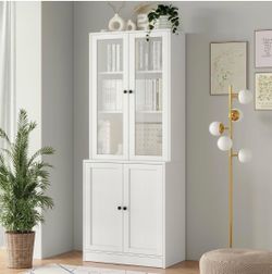 71'' Bookshelf with Doors - 5 Tier Freestanding Tall Bookcase, Modern Storage Cabinet for Home Office, (1, White)