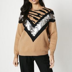 High Neck Sequins Sweater Size S/M