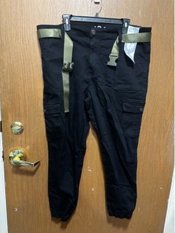 YDX black cargo pants with adjustable belt and pockets size 22w