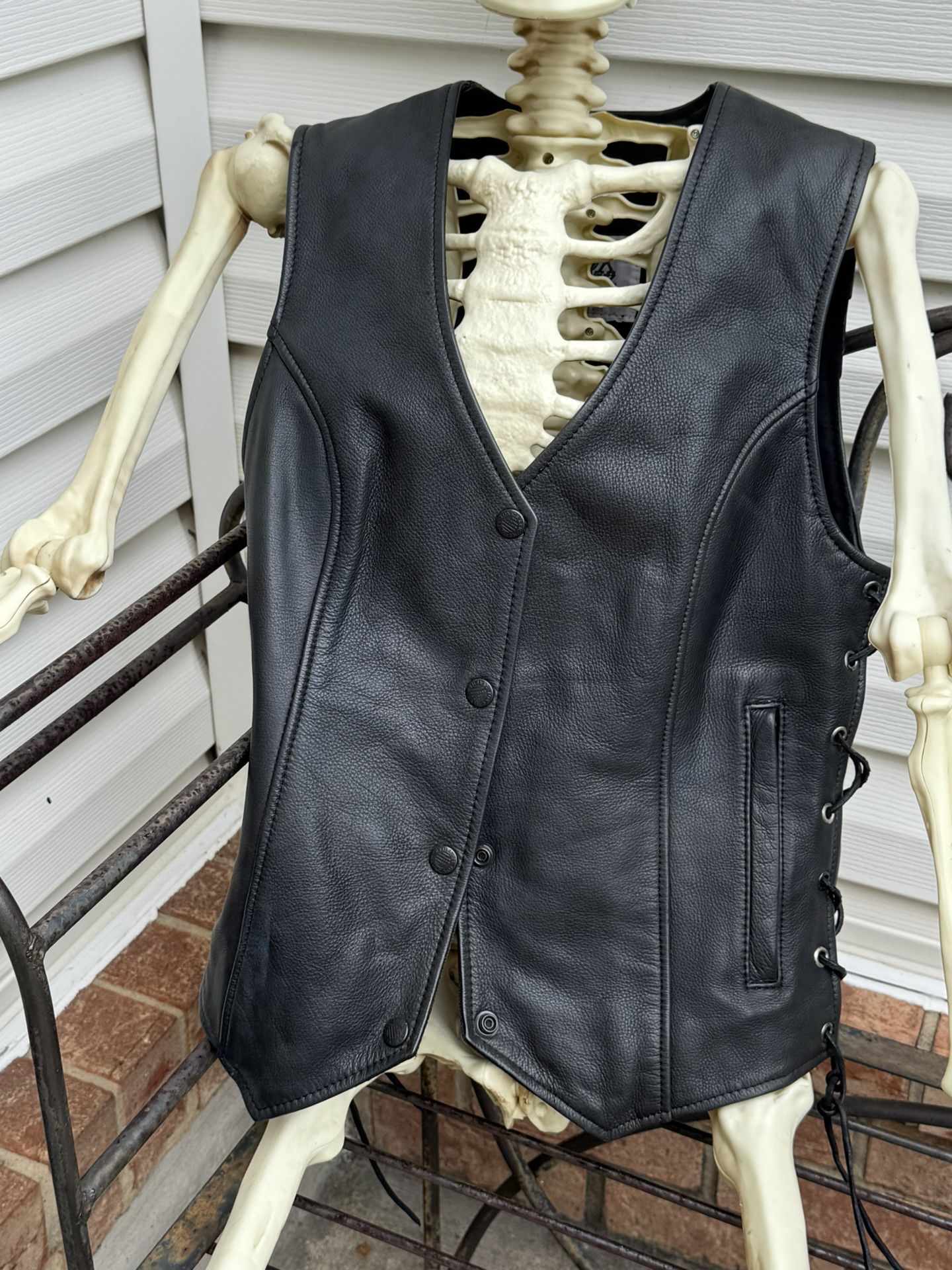 Full Grain Leather Motorcycle Vest -Small