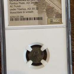 Biblical Coin – Pontius Pilate Prutah (AD 30–32) NGC Slab