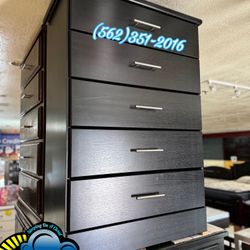 Five Drawer Black Chest w/ Metal Rails Dresser Assembled 