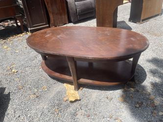 Oval Wood Coffee Table with Lower Shelf