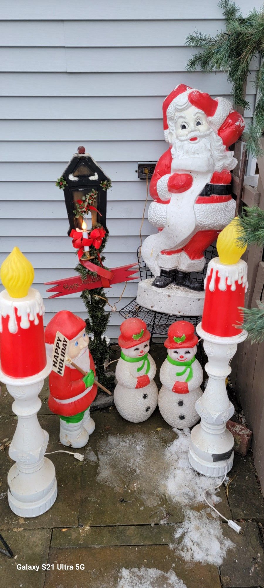Vintage CHRISTMAS OUTDOOR DECOR  SANTA snowman LIGHT