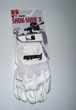 BRAND NEW Franklin Sports Adult Shok-Sorb X Batting Gloves White -S