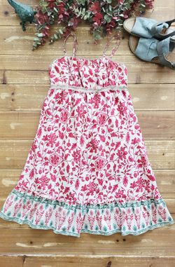 SIZE 10-12 GIRLS SPAGHETTI STRAP MAROON FLORAL COTTON  BOHO SUMMER DRESS